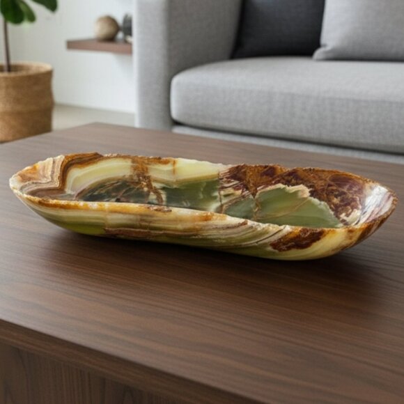 Green Onyx decorative tray, catchall dish, entry way stone bowl, holiday gift - Picture 9 of 11